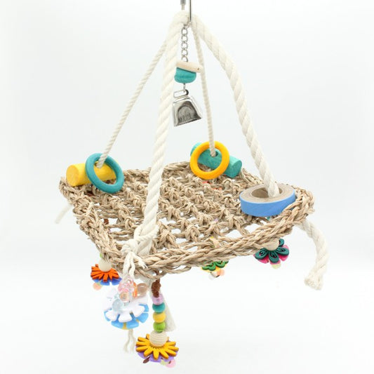 #31SW  ハンモック型ブランコ　(ブルー）Mサイズ _鳥・インコのおもちゃ